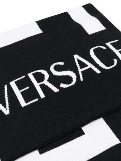 Shop Versace Greca-motif Knitted Scarf In Black