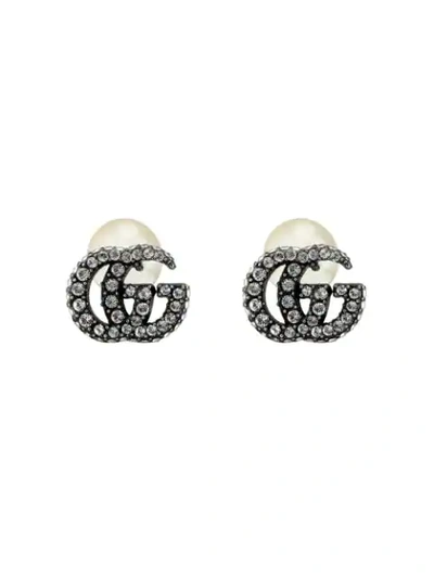 Shop Gucci Gg Marmont Crystal Cufflinks In Silver