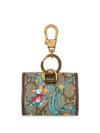 Shop Gucci X Disney Donald Duck Wallet Keyring In Brown