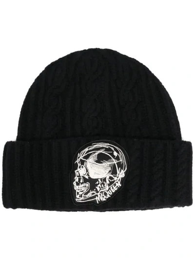 Shop Alexander Mcqueen Embroidered Logo Patch Beanie Hat In Black