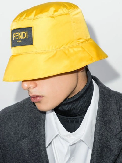 Shop Fendi Logo-patch Bucket Hat In Yellow