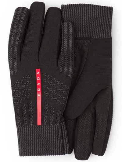 Shop Prada Logo Knitted Gloves In Black