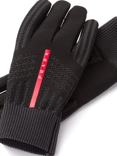 Shop Prada Logo Knitted Gloves In Black