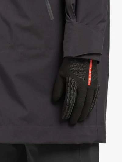 Shop Prada Logo Knitted Gloves In Black