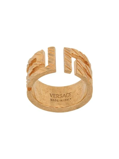 Shop Versace Meander Chunky Ring In Gold