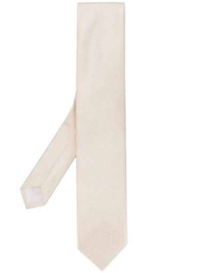Shop Lardini Woven Silk Tie In White