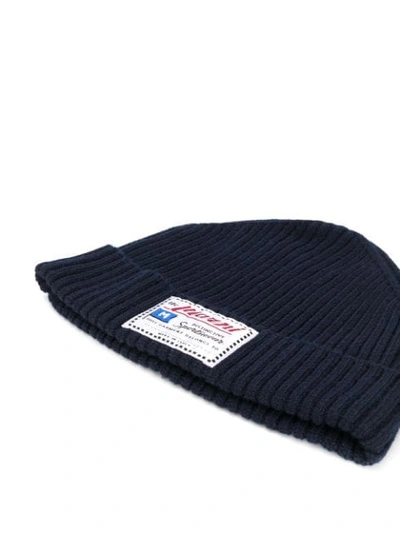 Shop Marni Ribbed Knit Beanie In Blue