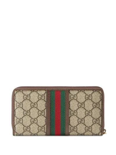 Shop Gucci Monogram Pattern Wallet In Brown