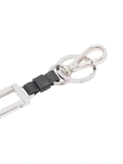 Shop Prada Name Tag Keychain In Silver