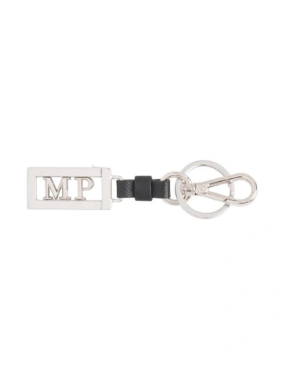 Shop Prada Name Tag Keychain In Silver