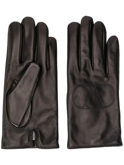 Shop Valentino Vlogo Leather Gloves In Black