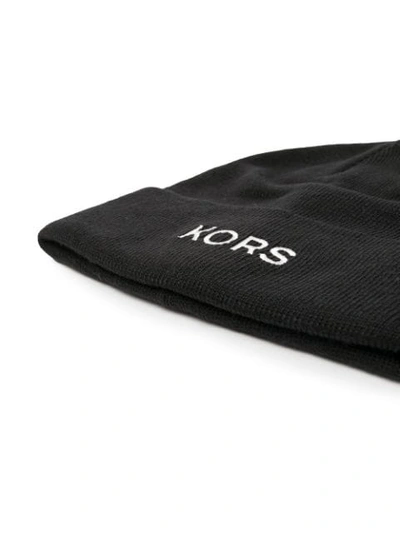 Shop Michael Kors Embroidered Logo Knitted Beanie In Black