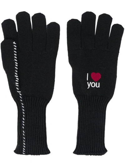 Shop Raf Simons I Love You Embroidered Gloves In Black