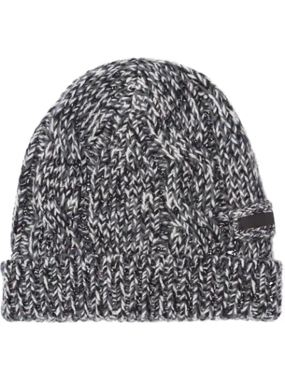 Shop Prada Knitted Beanie Hat In Black