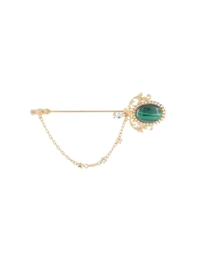 Shop Dolce & Gabbana Flower Bar Pin Brooch In Gold