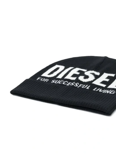 Shop Diesel Logo Print Beanie In Black
