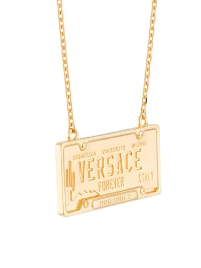 Shop Versace Logo Plaque Necklace In Gold