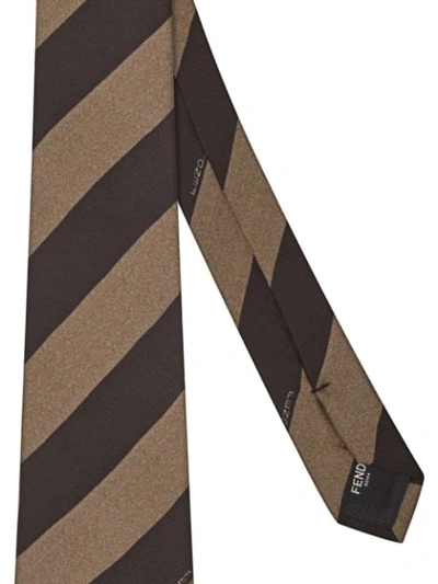 Shop Fendi Striped Tie In Neutrals