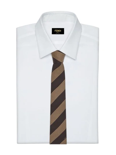 Shop Fendi Striped Tie In Neutrals