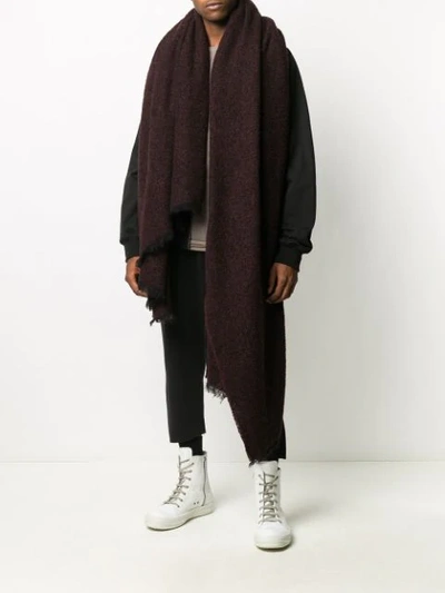 Shop Rick Owens Oversized Frayed Scarf In Red