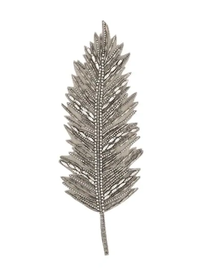 Shop Haider Ackermann Embellished Feather Lapel Pin In Grey