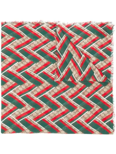 Shop Gucci Chevron Web Monogram Scarf In Multicolour