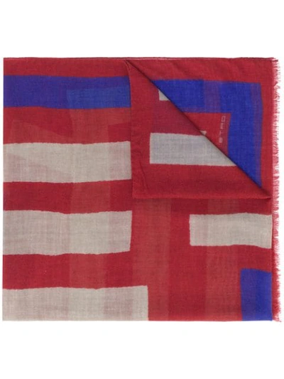 Shop Etro Striped Frayed Scarf In Red