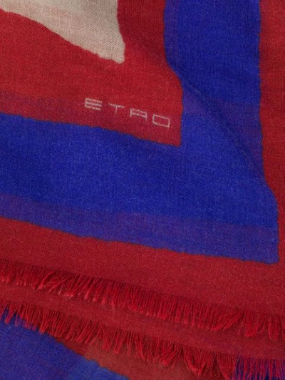 Shop Etro Striped Frayed Scarf In Red