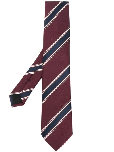 Shop Hugo Boss Striped Silk Tie In Red
