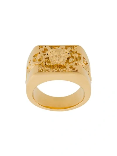 Shop Versace Medusa Embellished Ring In Gold