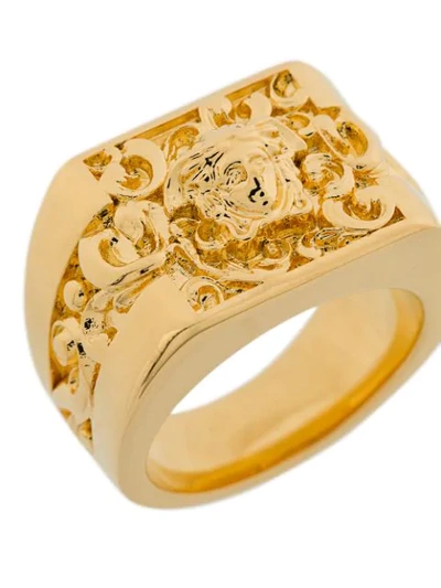 Shop Versace Medusa Embellished Ring In Gold