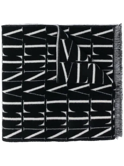 Shop Valentino Vltn Wool Scarf In Black