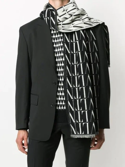 Shop Valentino Vltn Wool Scarf In Black