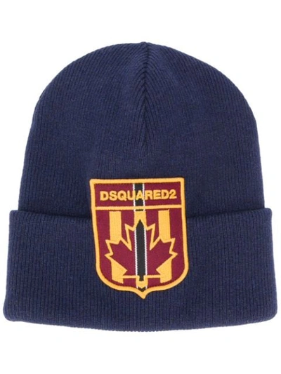 Shop Dsquared2 Logo Crest-appliqué Beanie In Blue