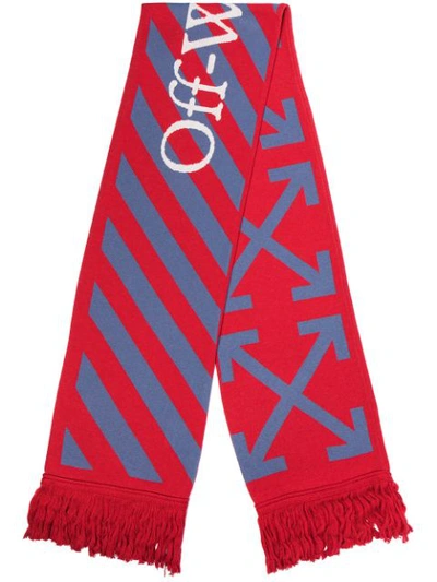 Shop Off-white Intarsia-knit Scarf In Red