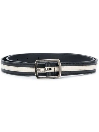 Shop Saint Laurent Striped Buckle Belt In Black