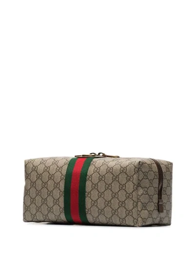 Shop Gucci Ophidia Gg Supreme Leather-trimmed Logo-print Canvas Wash Bag In Brown