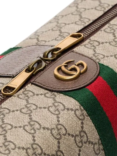 Shop Gucci Ophidia Gg Supreme Leather-trimmed Logo-print Canvas Wash Bag In Brown