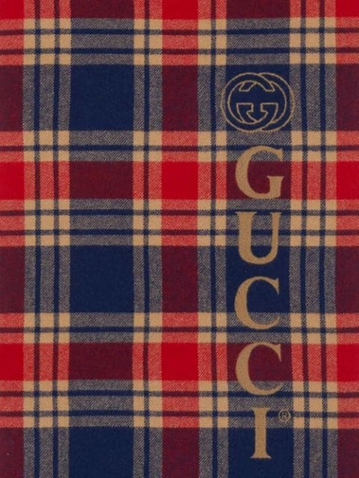 Shop Gucci Intarsia-logo Check-pattern Scarf In Blue