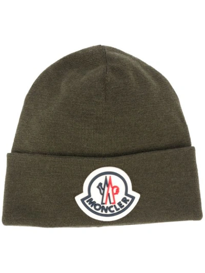Shop Moncler Logo-patch Beanie In Green