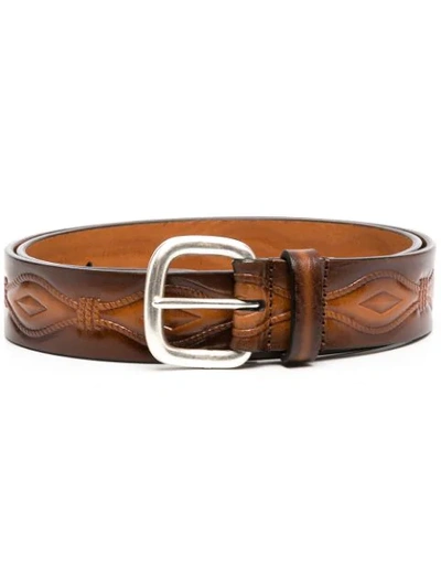 Shop Anderson's Embroidered Rope Pattern Belt In Brown