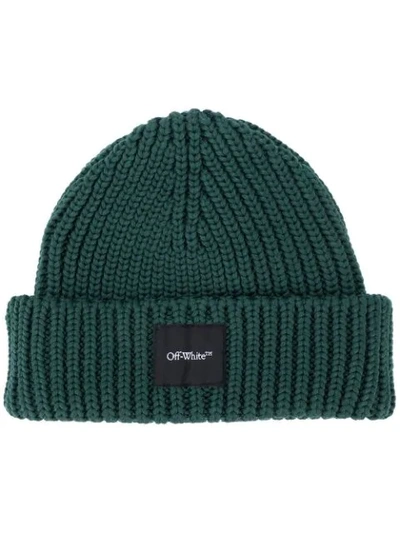 Shop Off-white Logo-patch Ribbed Beanie In Green