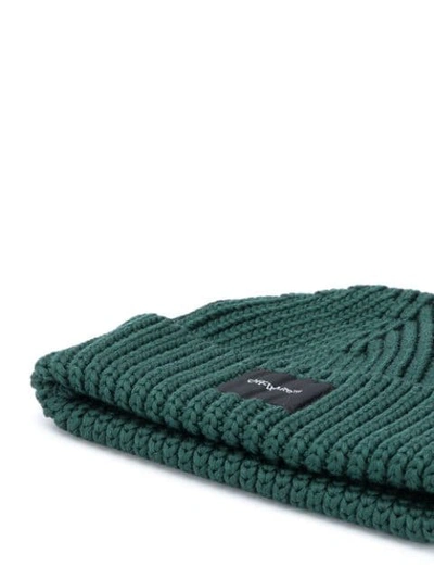 Shop Off-white Logo-patch Ribbed Beanie In Green
