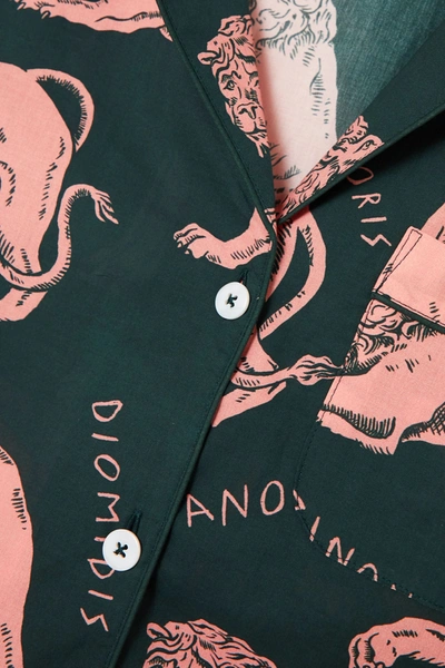 Shop Desmond & Dempsey Circe Printed Organic Cotton Pajama Set In Navy
