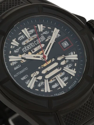 Shop Roberto Cavalli Skeleton 42mm Watch In Black