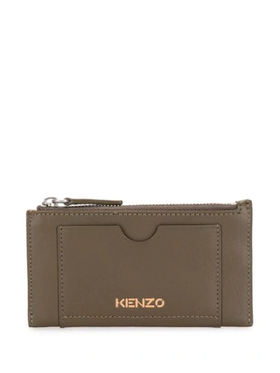 Shop Kenzo Logo Leather Cardholder In Green