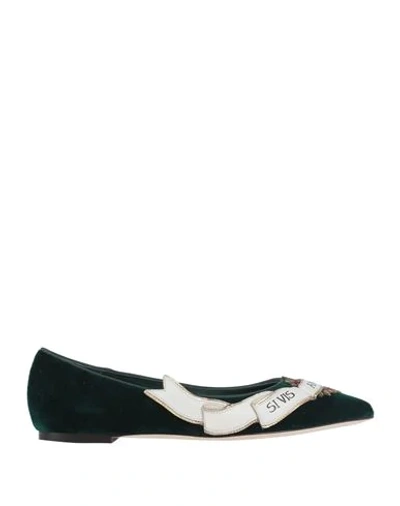 Shop Dolce & Gabbana Woman Ballet Flats Dark Green Size 7 Cotton, Lambskin, Viscose