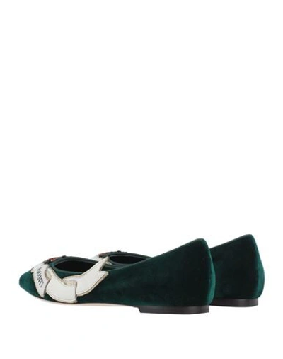 Shop Dolce & Gabbana Woman Ballet Flats Dark Green Size 7 Cotton, Lambskin, Viscose