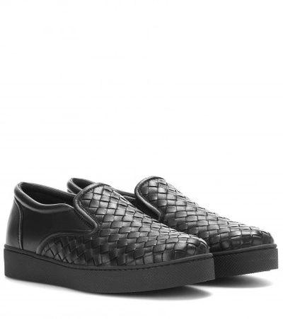Shop Bottega Veneta Intrecciato Leather Slip-on Sneakers In Black