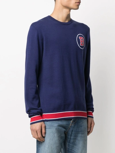 Shop Balmain Intarsia-knit Logo Jumper In Blue